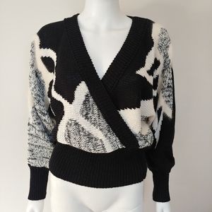 VINTAGE 80s 90s FUZZY NEW WAVE RETRO BOHO SUSAN D FAUX WRAP CROP SWEATER M